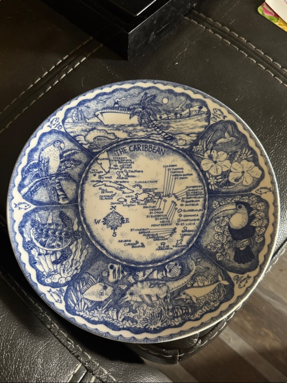 Blue and White Caribbean Map Decorative Ceramic Plate
